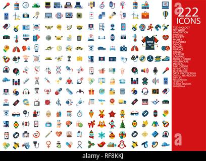Digital vector 222 color icons set collection flat style Stock Vector