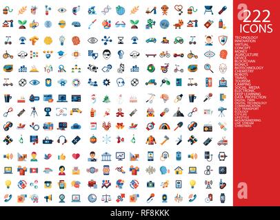 Digital vector 222 color icons set collection flat style Stock Vector