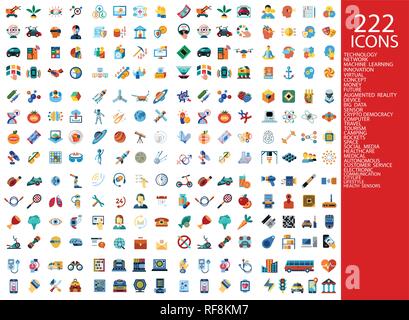 Digital vector 222 color icons set collection flat style Stock Vector