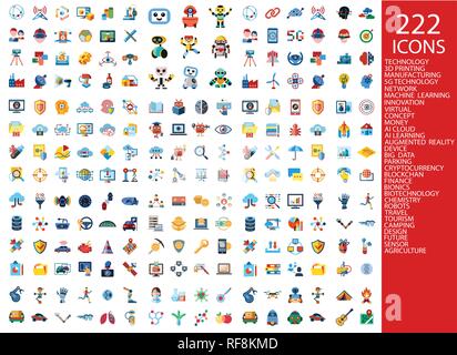 Digital vector 222 color icons set collection flat style Stock Vector
