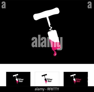 Symbol with illustration of corkscrew and wine drop. Logo for your wine business. Icon. Text example, wine bar. vector Stock Vector