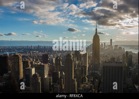 The Top of the Rock at Rockefeller Center provides a high vantage point for looking out on the New York City skyline. 12/16/2015 Stock Photo