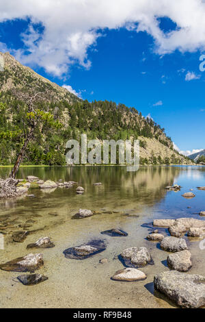 The beautiful lake Ratera in Pyrenees Catalonia. Stock Photo