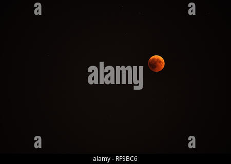 Lunar eclipse / Blood Moon in Istanbul, Turkey Stock Photo