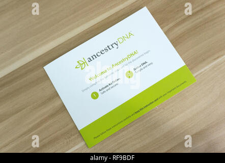 DNA testing kit from the Ancestry company. Stock Photo