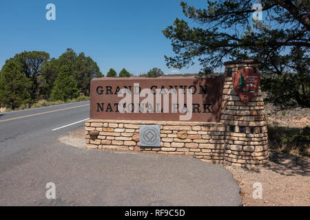 Sign at the entrance to the Grand Canyon National Park, Arizona, United States. Stock Photo