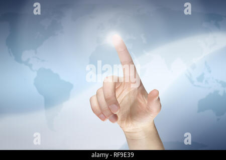 Female finger pressing virtual button Stock Photo