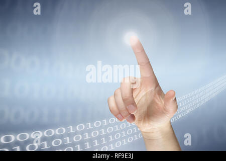 Female finger pressing virtual button Stock Photo