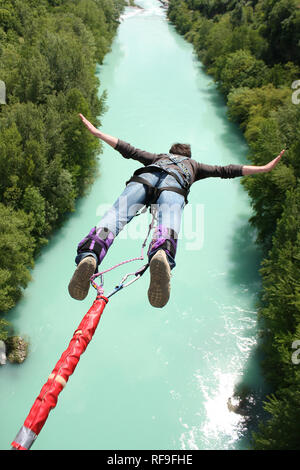 Bungee jumping in beautiful nature Stock Photo