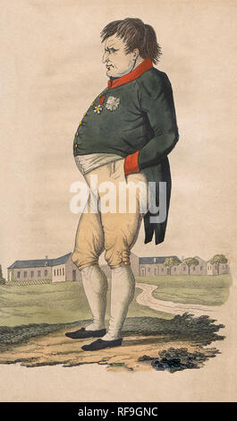 Caricature of Napoleon Bonaparte  on St. Helena made two months before he died on May 5, 1821.  After a 19th century print. Stock Photo