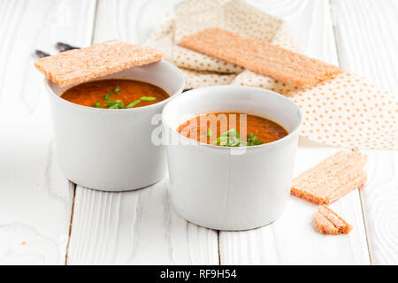 Vegetable cream soup, tomato, carrot, delicious lunch Stock Photo