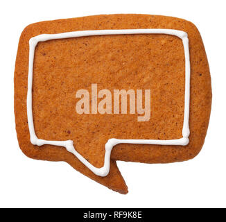 Gingerbread speech bubble cookie isolated on white background. Top view Stock Photo