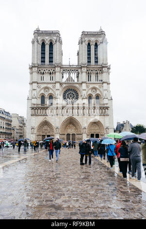 Paris (France) - Notre Dame church in a rainy day Stock Photo