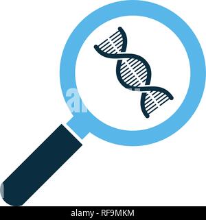 DNA, genetics testing icon. dna chain in magnifying glass sign. genetic engineering, cloning, paternity testing, DNA analysis. Stock Vector