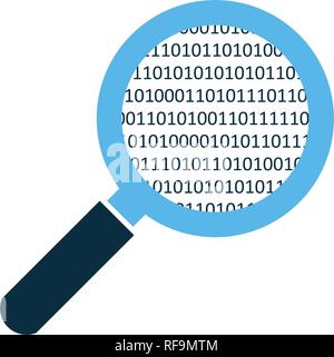 simple magnifying glass analyzing scaning source binary code. vector illustration isolated on white Stock Vector