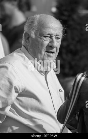 A CORUNA, SPAIN - JULY 20. Portrait in black and white of Amancio Ortega Gaona ,founder of Inditex (Zara empire ) on July 20,2018 in A Coruña,Spain.Im Stock Photo