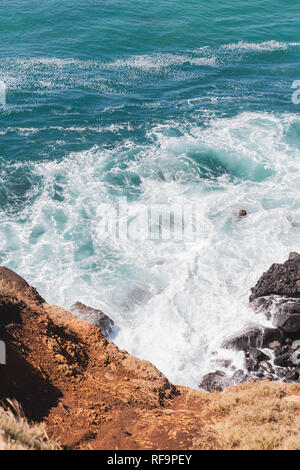 Aerial view of sea waves crash on the shoreline Stock Photo - Alamy
