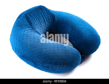 blue comfortable neck pillow on white background Stock Photo