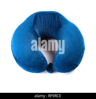 blue comfortable neck pillow on white background Stock Photo