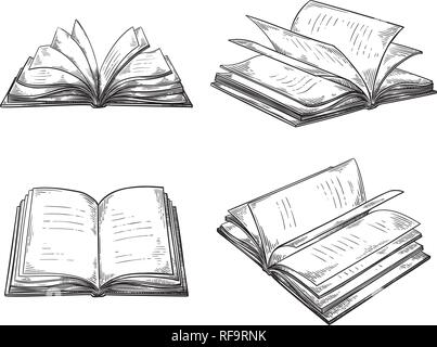 vintage hand drawn sketch set of books retro black and white drawing line graphic design vector illustration. Stock Vector