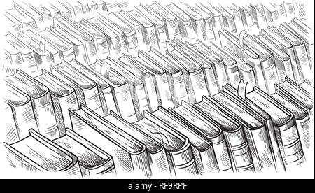 hand drawn sketch top view on library books vector illustration Stock Vector