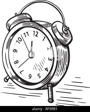 hand drawn sketch modern old alarm clock vector illstration Stock Vector