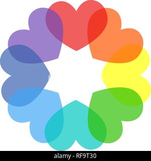 Colorful rainbow colored hearts. Heart spectrum icon. Vector illustration, EPS10. Stock Vector