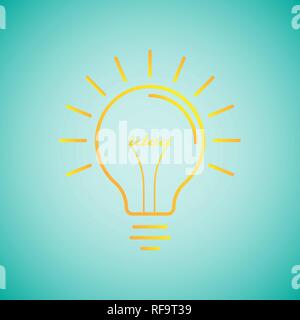 Light bulb with shining rays and "idea" word. Decoration for greeting cards, prints for clothes, posters, icon for apps and websites. Vector illustrat Stock Vector