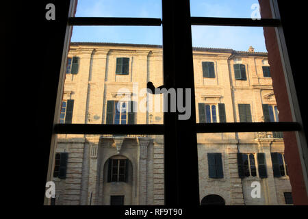 The home and birthplace of Count Giacomo Leopardi view from Teresa fattorini window in  Recanati village,  Recanati, Macerata, Marche, Italy Stock Photo