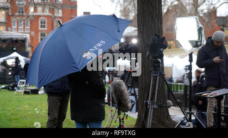 London, England, Jan 16th 2019. News media and journalists outside of British parliament - reporting on Brexit. Stock Photo