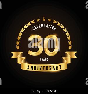 30 years anniversary celebration logotype. Golden anniversary emblem with ribbon. Design for booklet, leaflet, magazine, brochure, poster, web, invita Stock Vector