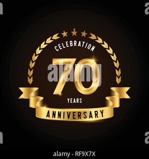 70 years anniversary celebration logotype. Golden anniversary emblem with ribbon. Design for booklet, leaflet, magazine, brochure, poster, web, invita Stock Vector