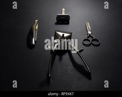 Shaving and barber equipment on wooden background Stock Photo