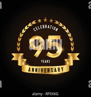 95 years anniversary celebration logotype. Golden anniversary emblem with ribbon. Design for booklet, leaflet, magazine, brochure, poster, web, invita Stock Vector