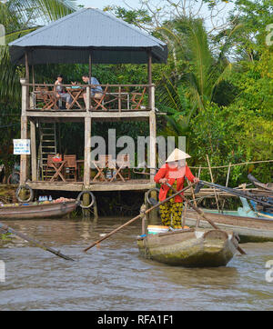 Phong Dien, Vietnam - December 31st 2017. A boat on the river at the Phong Dien Floating Market near Can Tho in the Mekong Delta Stock Photo