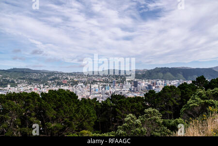 City skyline of New Zealand's capital city Wellington from Mt Victoria lookout, on a warm autumn day Stock Photo