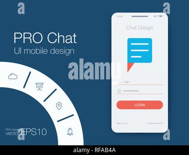 Vector Illustration of screens and web concept. Interface UX, UI GUI screen template for web site banners. Sign up. Chat design Stock Vector