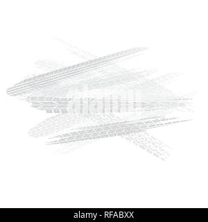 Set of different gray tire track silhouettes isolated on white background Stock Vector