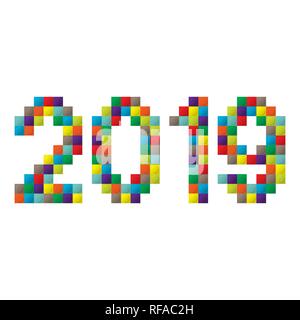 New 2019 year numbers with construction kit square elements isolated on white background Stock Vector