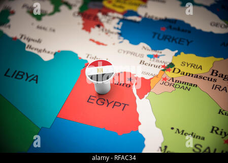 Egypt marked with a flag on the map Stock Photo