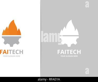 Vector fire and gear logo combination. Flame and mechanic symbol or icon. Unique torch and industrial logotype design template. Stock Vector