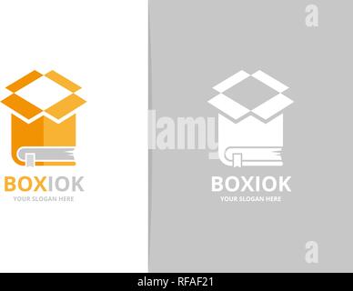 Vector book and box logo combination. Package and market symbol or icon. Unique bookstore, library and delivery logotype design template. Stock Vector
