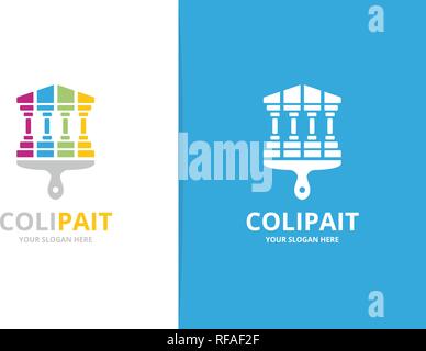 Vector bank and brush logo combination. Column and paintbrush symbol or icon. Unique judge and print logotype design template. Stock Vector