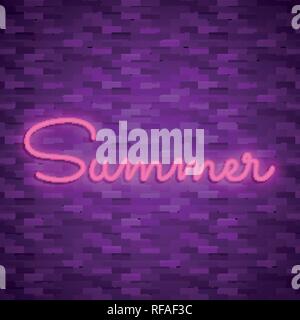 Neon light lettering, Stock vector. Summer lettering Stock Vector