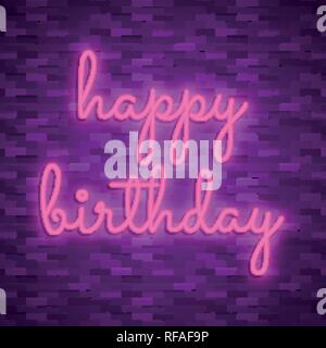 Neon light lettering, Stock vector. Happy birthday Stock Vector