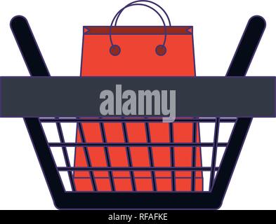 shopping basket with bag inside symbol blue lines Stock Vector