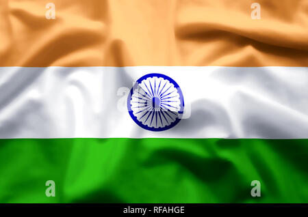 India stylish waving and closeup flag illustration. Perfect for background or texture purposes. Stock Photo