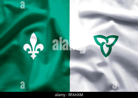 Franco-Ontarian stylish waving and closeup flag illustration. Perfect for background or texture purposes. Stock Photo