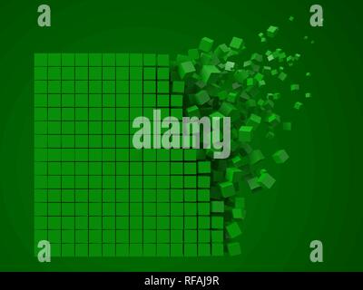 3d pixel style square data block. made with green cube blocks. three dimensional vector illustration. Stock Vector