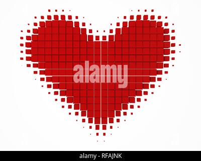 heart shaped data block. made with cubes. 3d pixel style vector illustration. Stock Vector